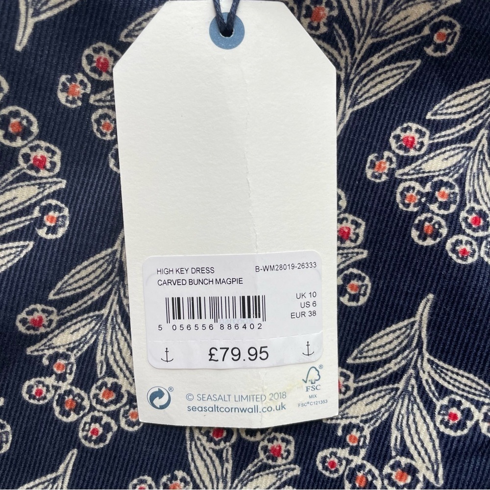 NWT Seasalt Cornwall High Key Needlecord Dress Size 6 Carved Bunch Magpie - Picture 8 of 11